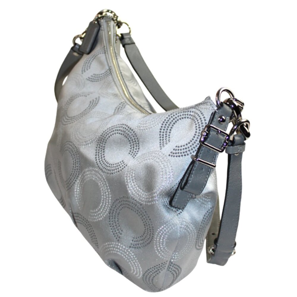 Coach Madison Two Tone Silver Sateen Dotted Opti-Art Hobo Convertible Shoulder - Picture 7 of 12